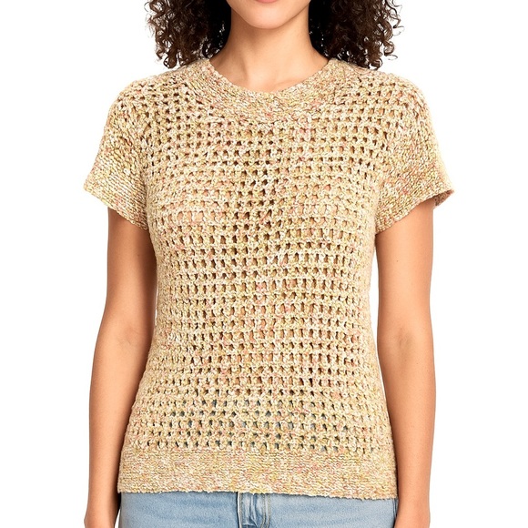 Cabi Multicolor Bouclé Knit Short Sleeve Summer Sweater Size M - Picture 1 of 14